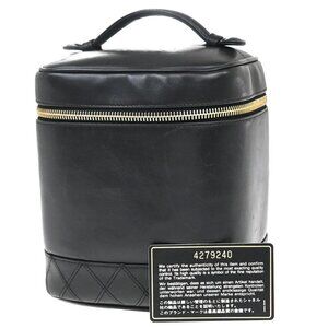 CHANEL CC Logo Bicolore Vanity Hand Bag Leather Black GHW Italy 76KP299